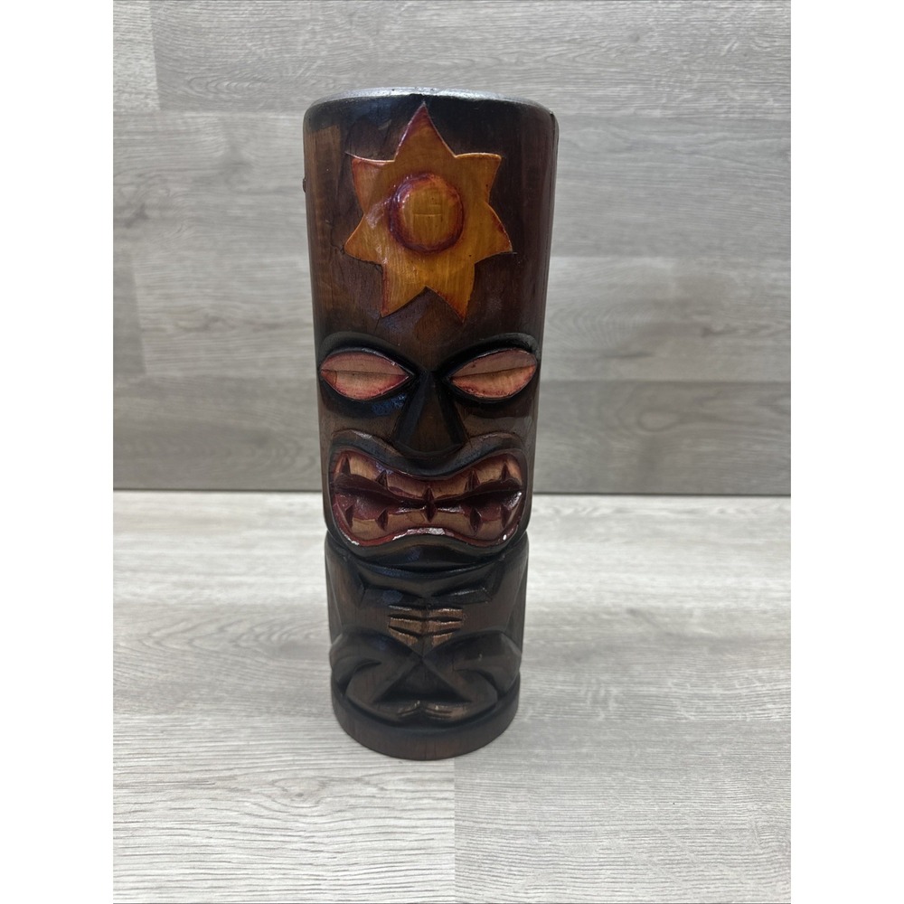 Vintage Wood Tiki Statue Figure  Carving 10 1/2" Made In Indonesia Very‎ Nice